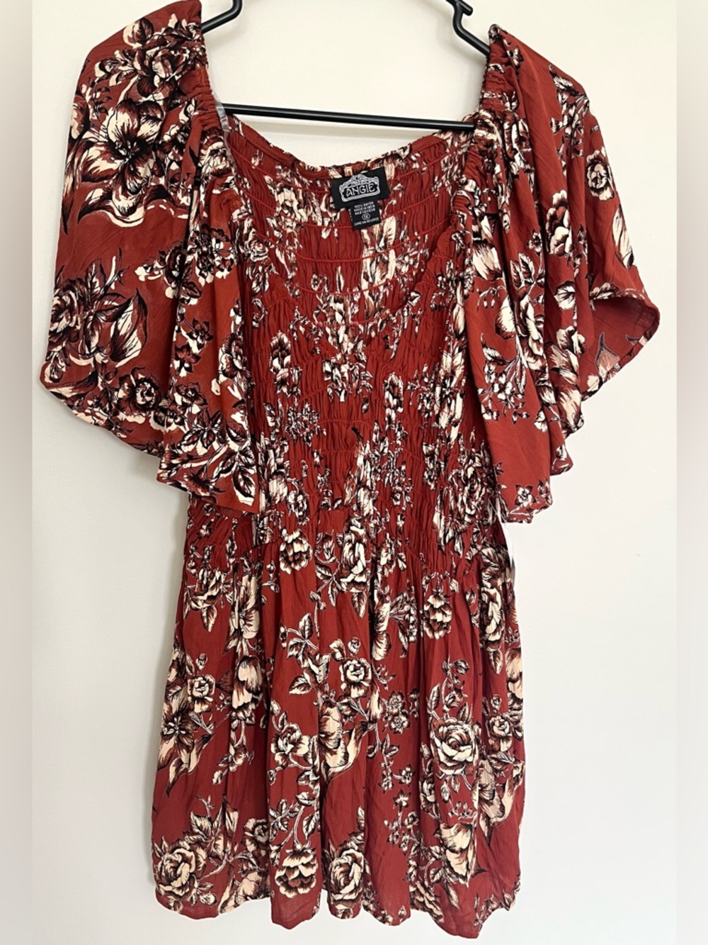 Angie Babydoll Flutter Sleeve Smocked Top